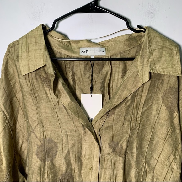 ZARA NWT OVERSIZED JACQUARD SHIRT ZW COLLECTION SIZE XL VISCOSE BLEND BOHO - Picture 6 of 11